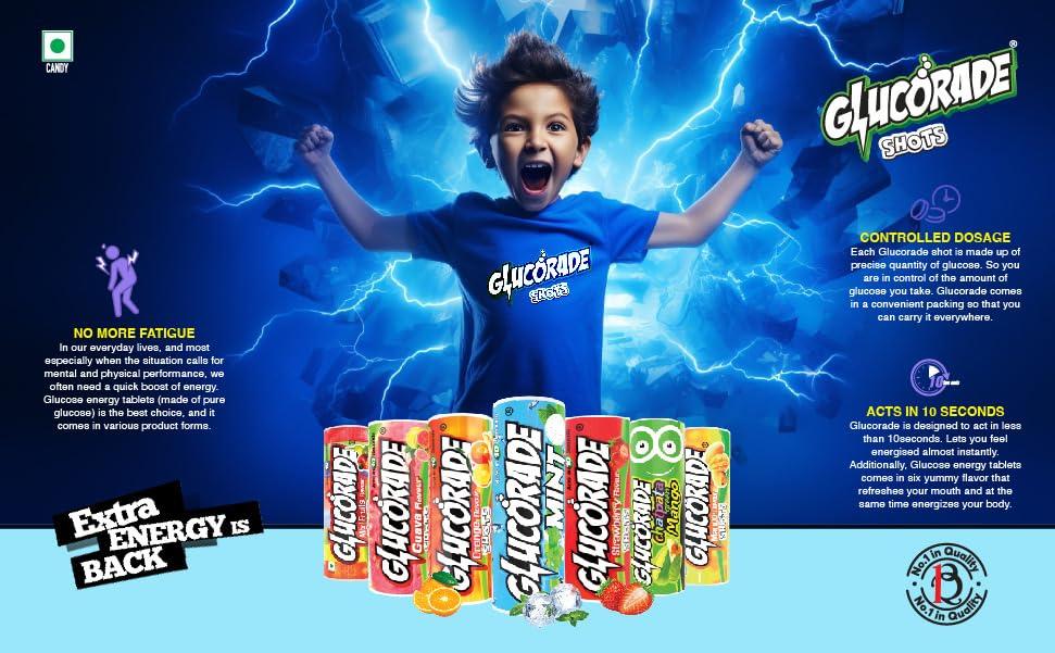 Glucorade Glucorade Shots Glucose Energy Tablets Ice Mint Flavour (Pack of 20 tubes)