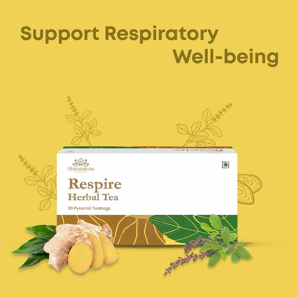 Shivamastu Shivamastu Ayurveda Respire Herbal Tea for Digestive and Respiratory Wellness- Tasty, Sugar Free, Caffeine Free and Vegan - 20 Pyramind Tea Bags (Pack of 1)