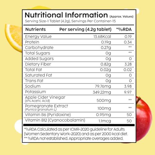 PLIX - THE PLANT FIX PLIX - THE PLANT FIX Apple Cider Vinegar Effervescent|With Mother ACV|Vitamin B6 & B12|Pack of 1 (Lemon Masala),15 Tablets|No Added Sugar|Easy to Carry & Consume, 90 grams
