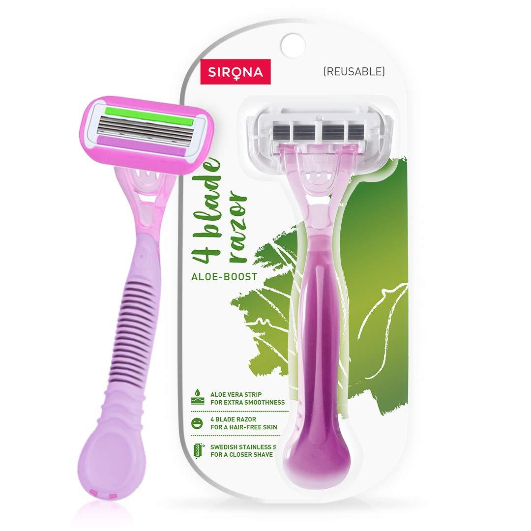 Sirona Sirona 4 Blade Reusable Razor for Women - 1 Unit with Blink and Glow Face Razor - 3 Razors