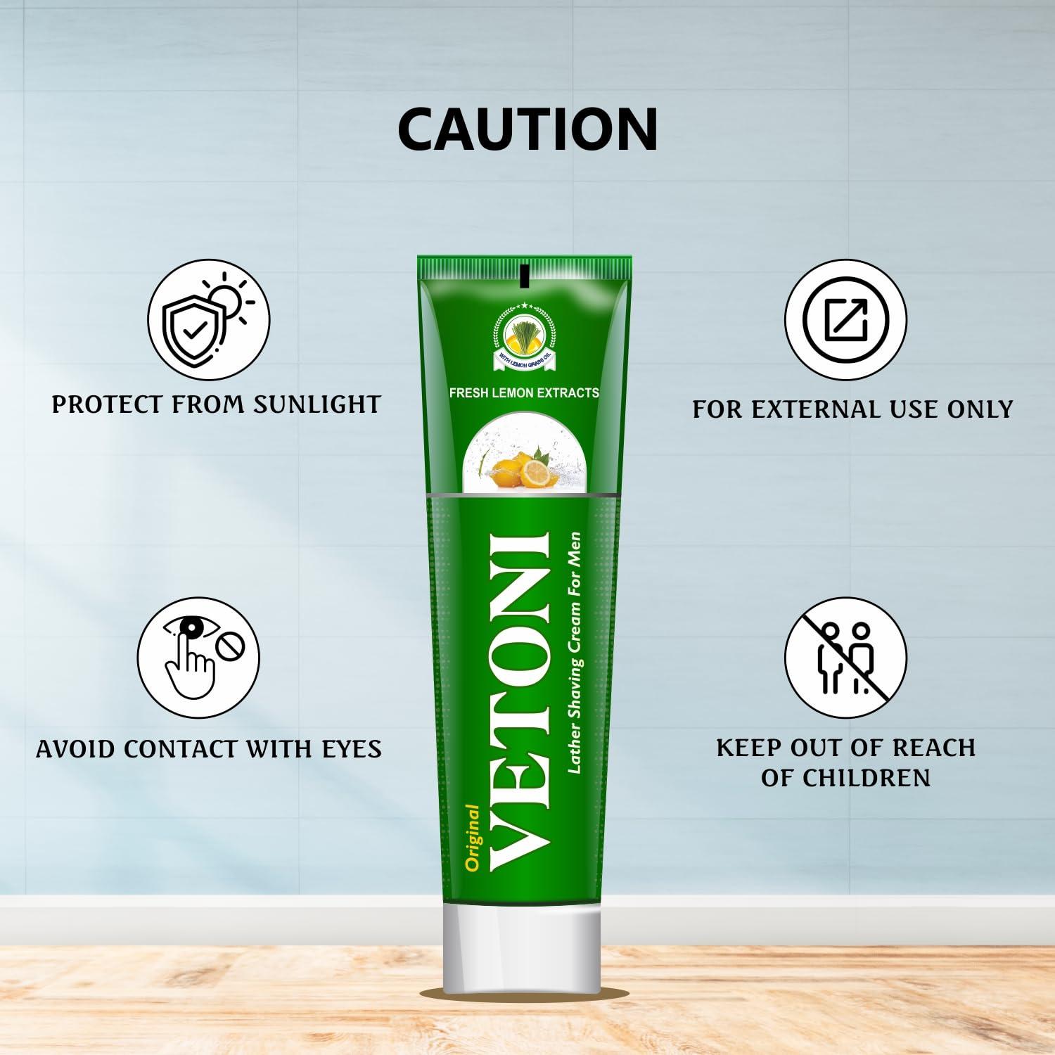 Vetoni Vetoni India Shaving Cream For Men, Tropical Lime Shaving Cream 125g With Aloevera Vitamin E and Bacti- Guard Formula, For All Skin Types, Heals, Moisturizes & Smoothens Skin (3 * 125gm)