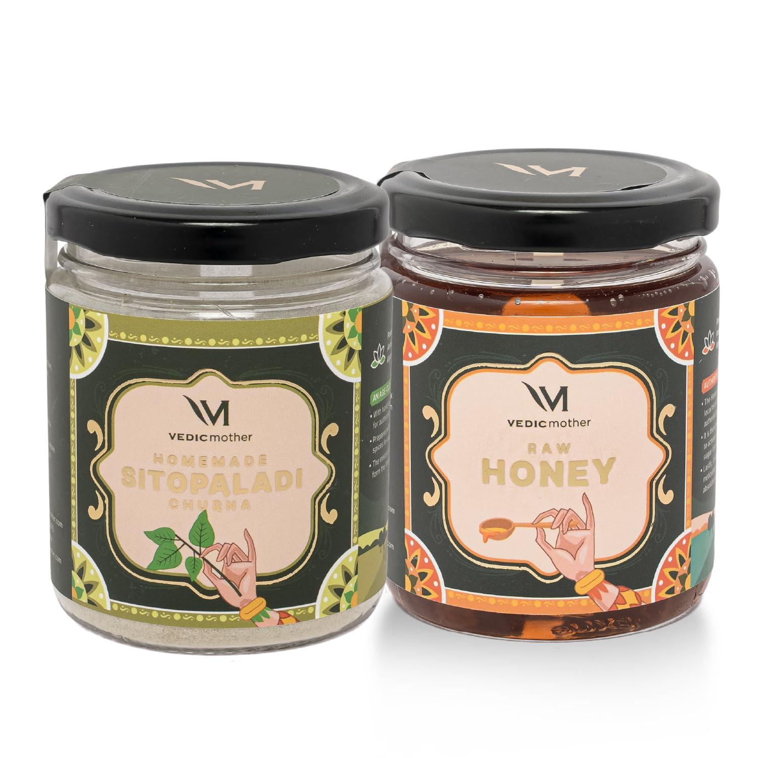 Vedic mother Vedic Mother Cough and Cold Combo Pack of Honey 350gm & Sitopaladi 150gm | Certified Handmade Products with Blend of Natural Herbs & Ingredients | No Added Preservatives