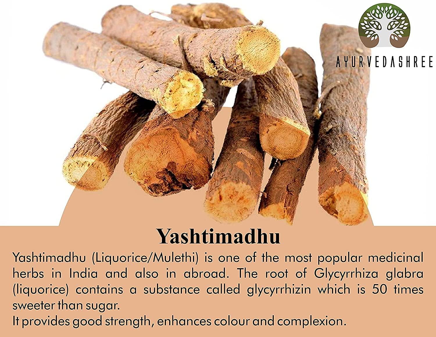 AYURVEDASHREE AYURVEDASHREE Yashtimadhu Powder 100 Gm | Natural Mulethi Powder/Licorice Powder Glycyrrhiza glabra | Supports Lungs, Skin, & Stomach | Mulethi | Vegan | Non GMO | Gluten Free