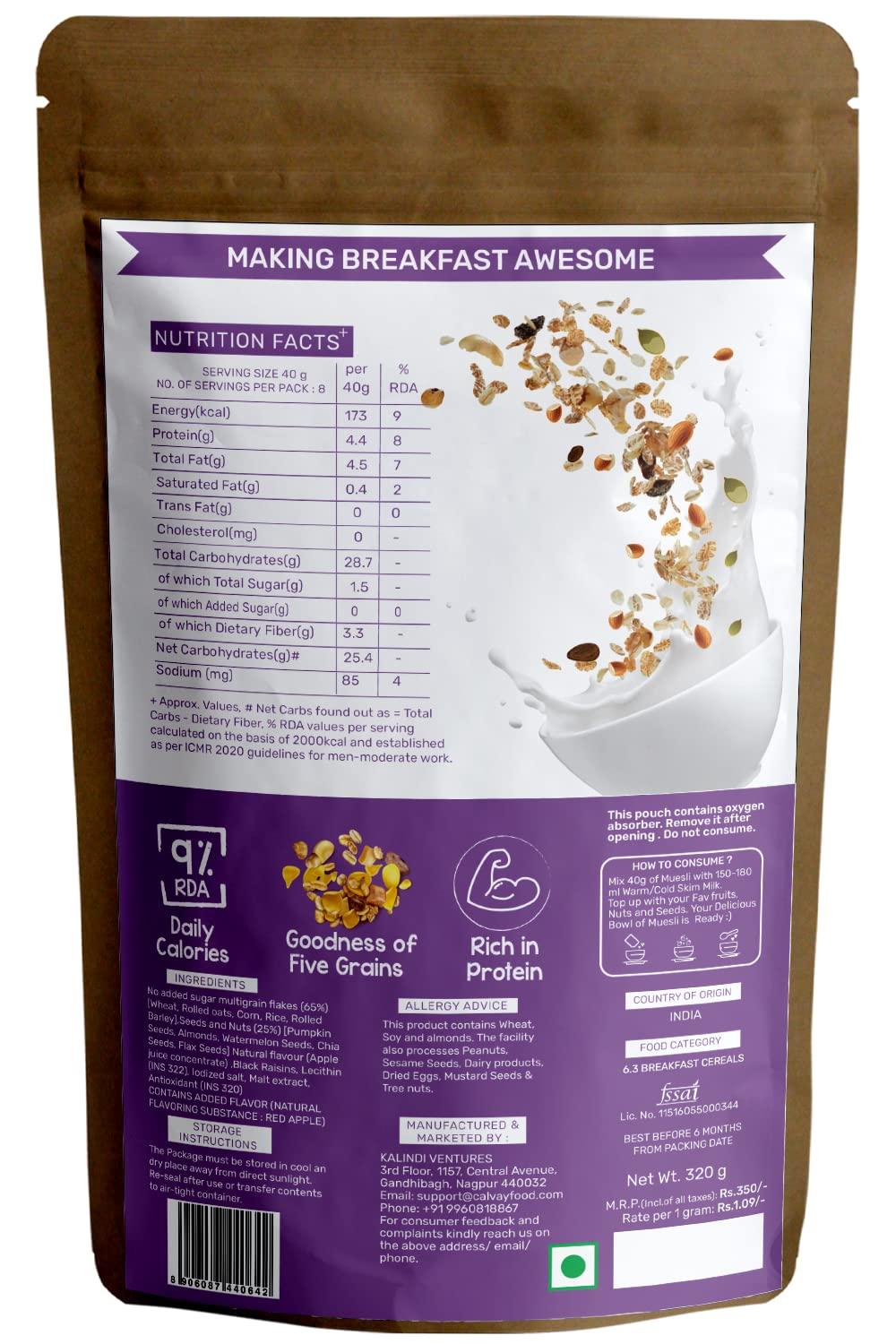 CALVAY'S Calvay's VegRich No Added Sugar Muesli (Assorted Combo) Diabetic Friendly | Sugar Free Muesli - Rolled Oats + Wheat Flakes + Barley + Almonds and Raisins (Assorted Zero Sugar Combo)