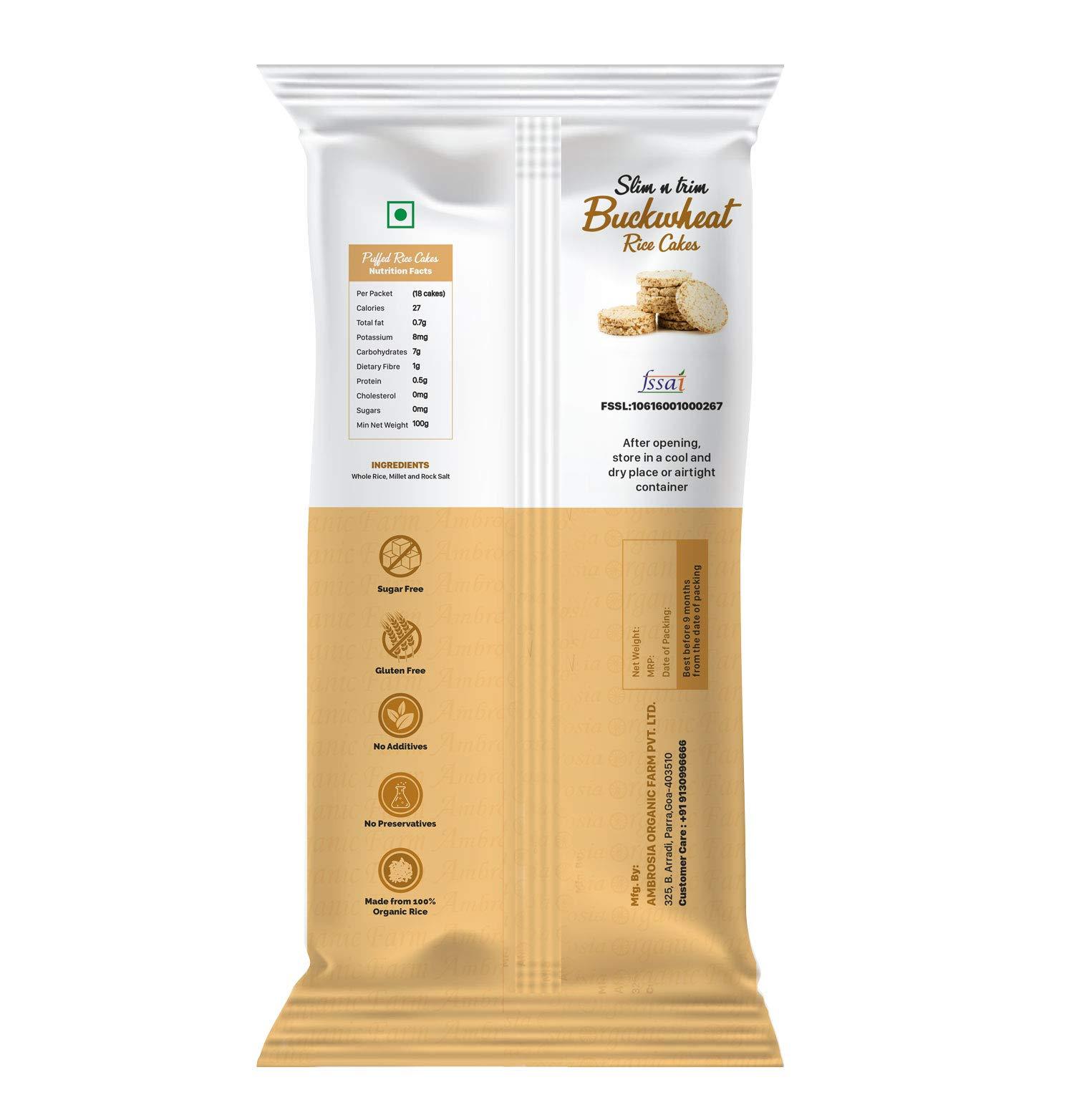 Ambrosia Ambrosia Organic Farm Buckwheat Rice Cake Gym Edition, No Fat, No Cholesterol, No Sugar, Gluten Free, Lightly Salted, All Natural (180g Each) (Pack of 2)