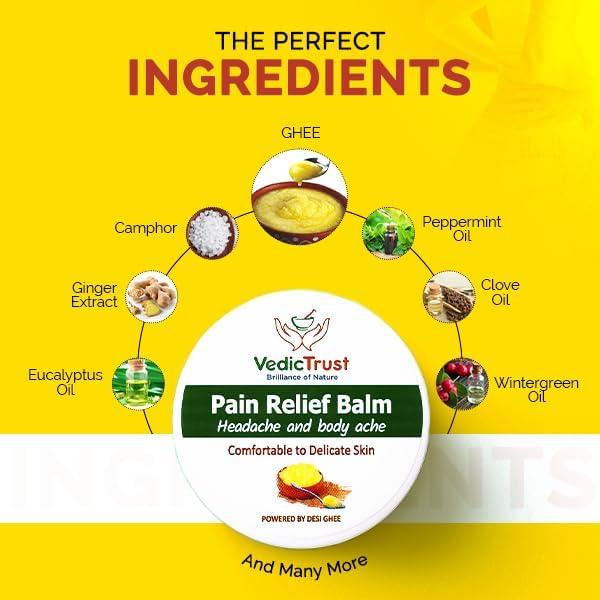 VedicTrust VedicTrust Ayurvedic Pain Relief Balm (Pack Of 3-25 Gm) Naturally Made with Desi Ghee, Kapoor, Tarpin Tel, Lavang Tel, Pudina Tel | All Age Balm | Muscle Pain, Headaches, Backaches |