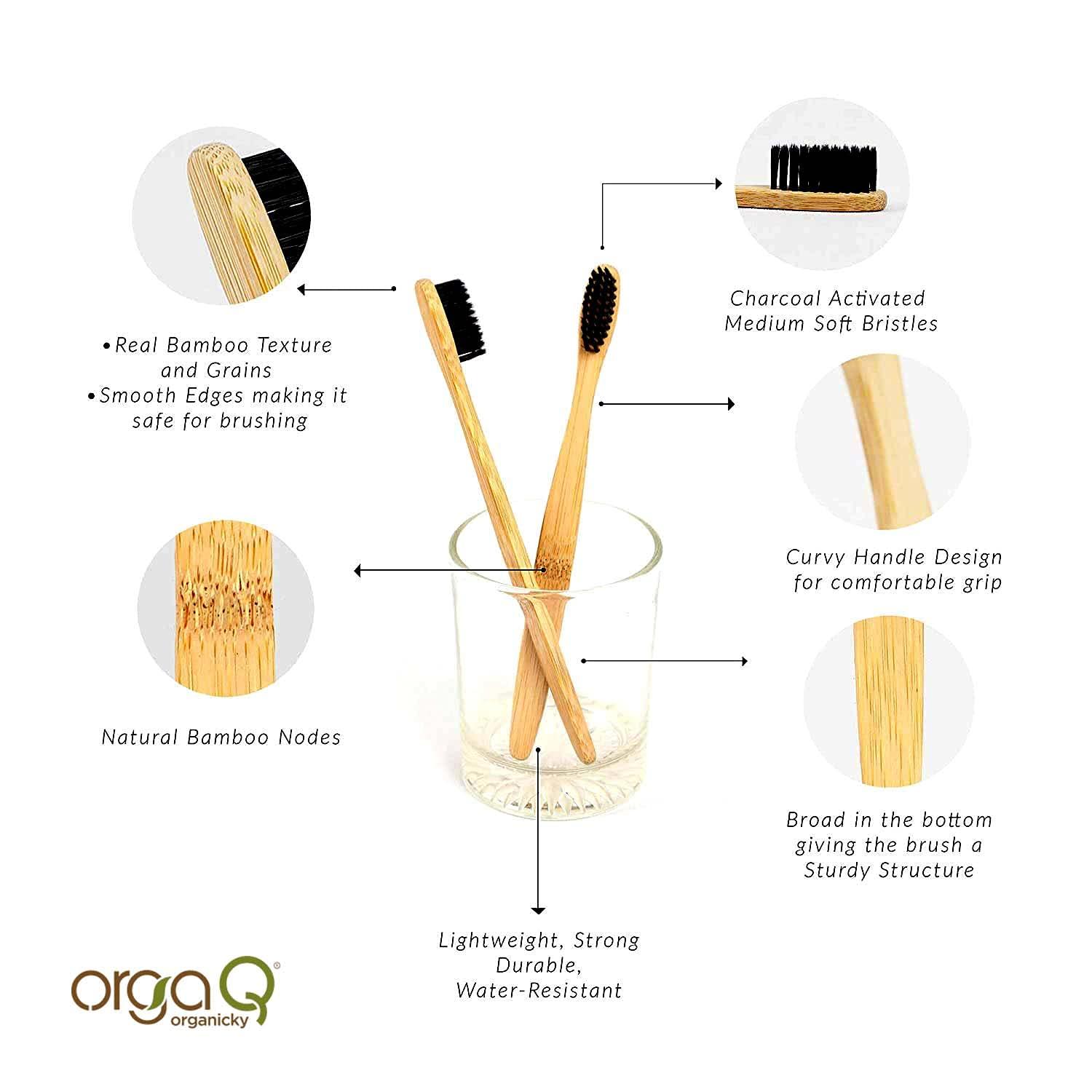OrgaQ Organicky OrgaQ Organicky Adult Natural Bamboo Automatic Toothbrush With Castor Bean Bristle For Oral Care|Eco Friendly-2 Pc