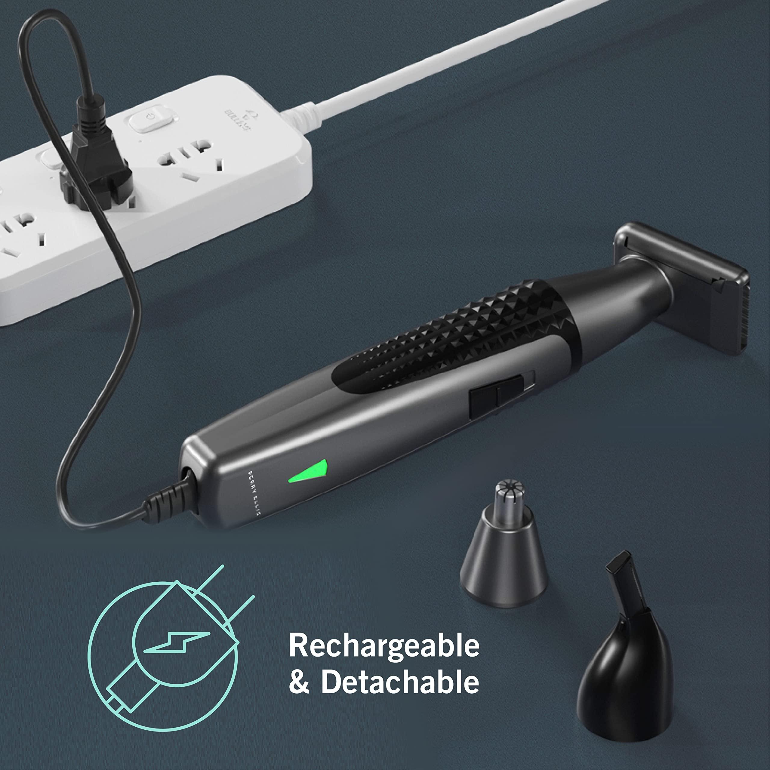 Perry Ellis Perry Ellis Rechargeable Ear and Nose Hair Trimmer for Men, 3 Detachable Heads for Sideburn, Eyebrow, Nose, Ear, Beard Trimmer for Men, Mens Grooming Kit, Detailer, Eye Brow Trimmer for Men