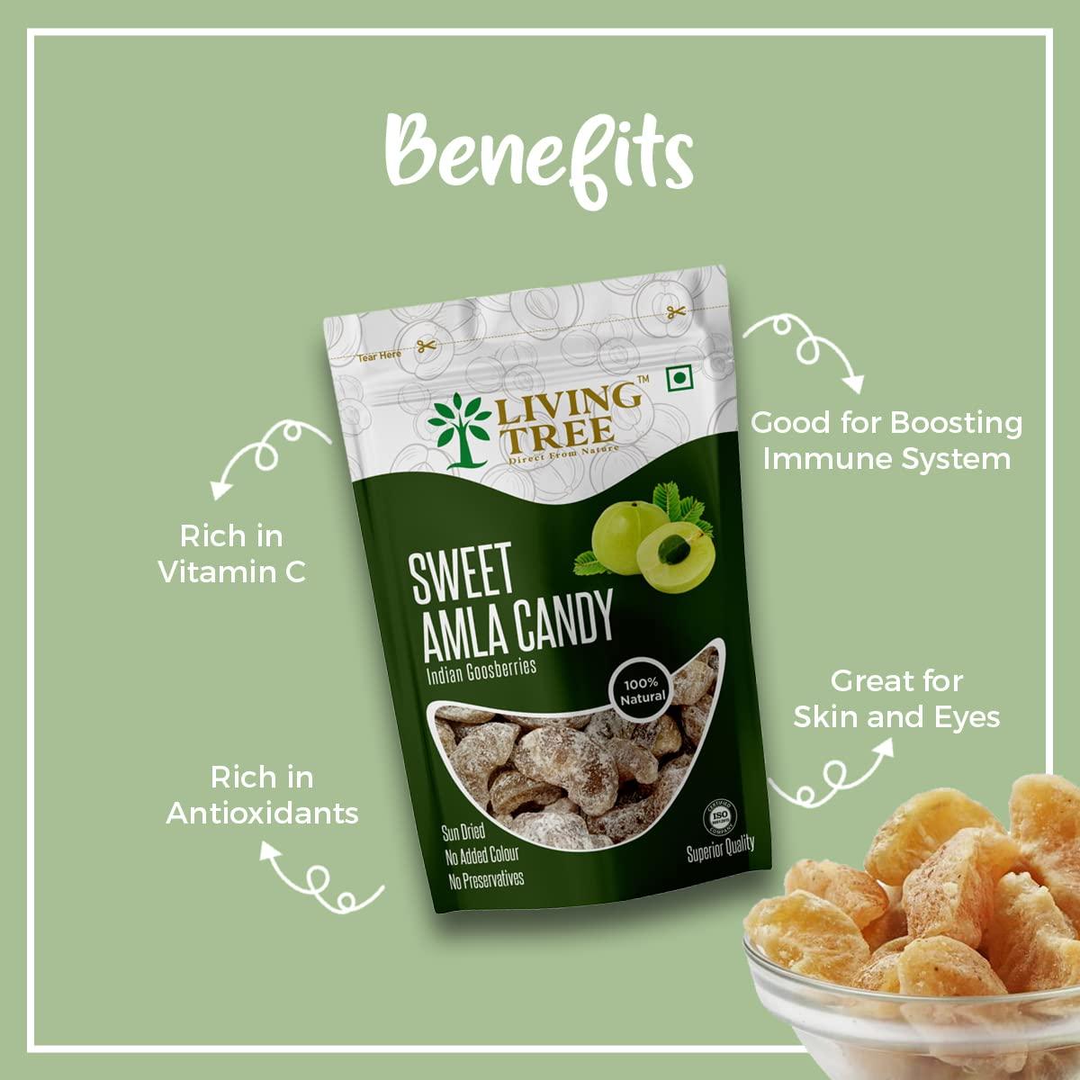 Living Tree Living Tree Sweet Amla Candy Indian Goosberries 250 gram For hair Growth, Digestion, Help to Control Blood Pressure | Sun Dried No Added Color, No Preservatives