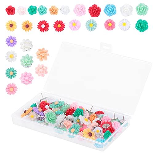 HEALLILY 50pcs/ Box Creative Metal Resin Flower Decorative Pushpin Set for Wooden Wall