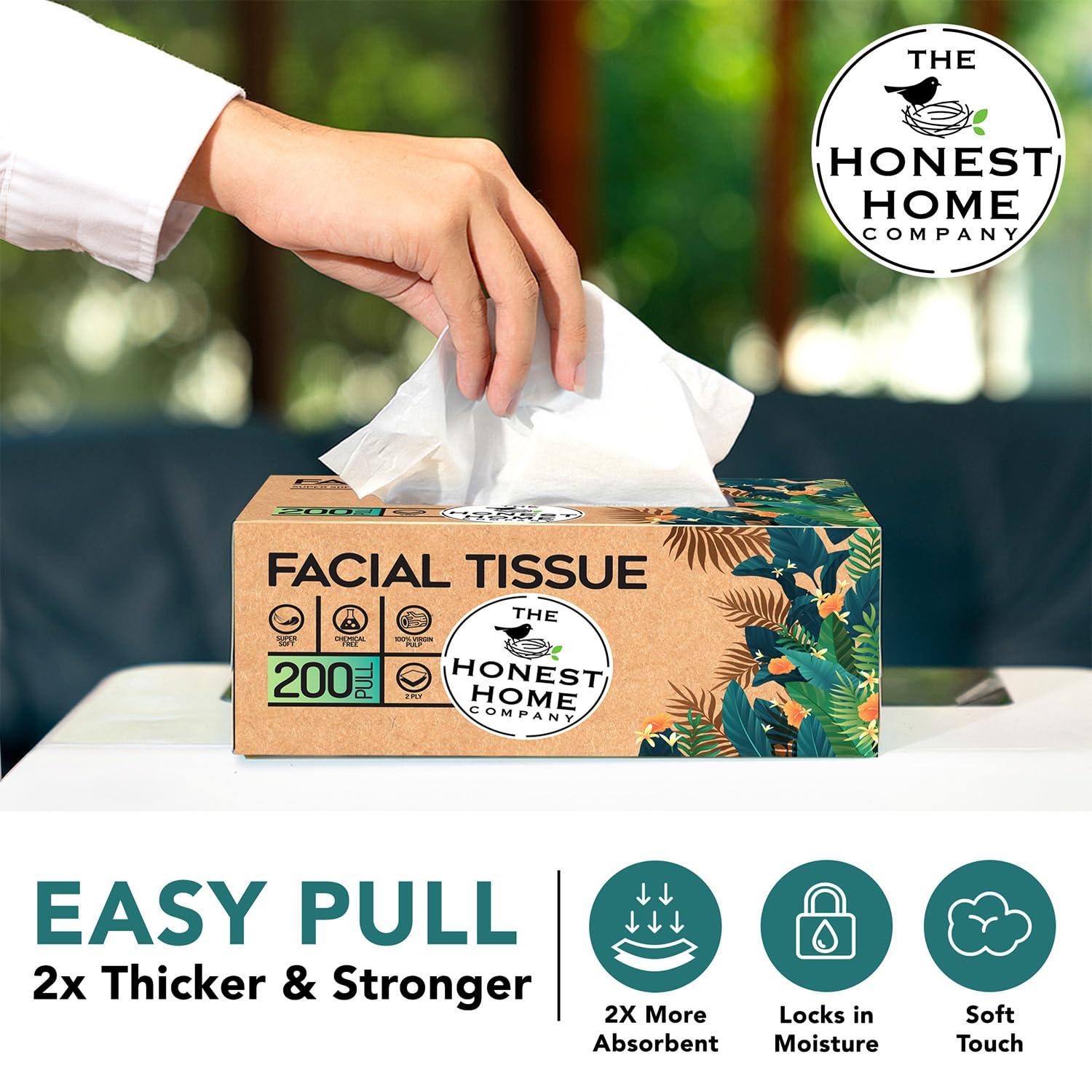 THE HONEST HOME COMPANY The Honest Home Company | 2 Ply Soft Facial Tissues Box | 200 Pulls/Box - Pack Of 3 | Hard Box Easy Pull | 600 Pulls (200x3)
