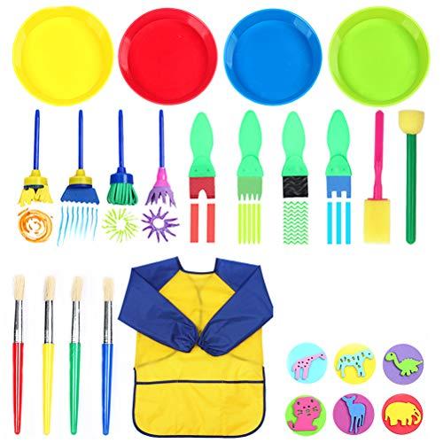 HEALLILY 25pcs Kids Painting Brushes Kit DIY Sponge Paint Brush Early Learning Tools