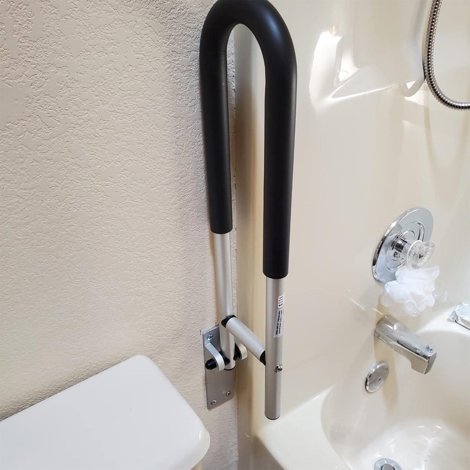 MOMISY MOMISY Wall Mounted Flip up/Folding Aluminum Grab Bar Rails 23.6 Inch Toilet Handrails Bathroom Safety Bar Hand Support for Senior Citizen Injured and Handicapped (1)