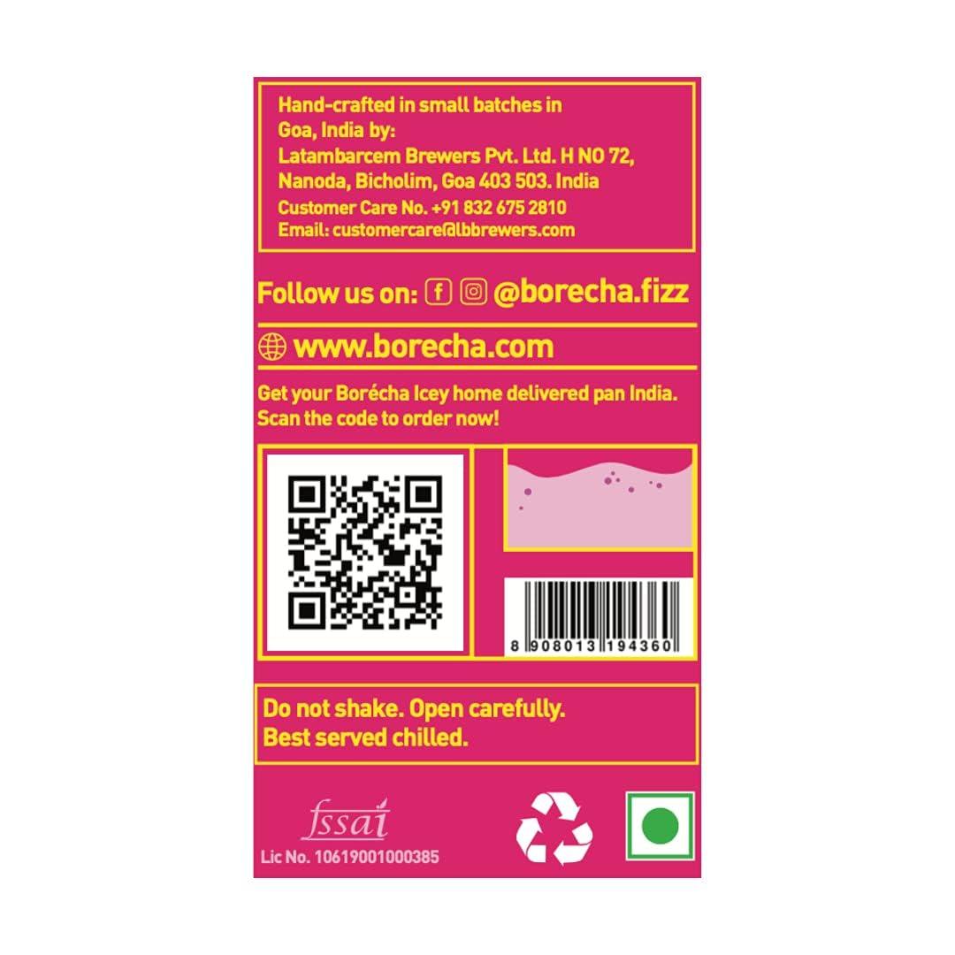 Borcha Borcha ICEY Sparkling Iced Tea 330ml | Cold Brewed | Gut Friendly | Gluten free | Vegan and Unpasteurised | Natural Functional Beverage | (Strawberry Lemonade, Pack Of 12)