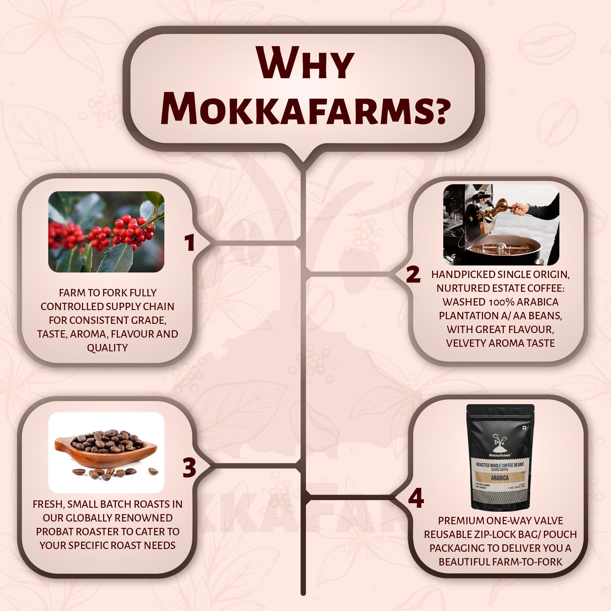 MOKKAFARMS MokkaFarms Traditional South Indian Filter Coffee - 100% Pure Arabica 100g | 0% Chicory | Fresh Roast & Ground, Pure, Rich, Flavor, Aroma | Farm to Fork, Estate Coffee | One-way Valve Zip-lock Bag |