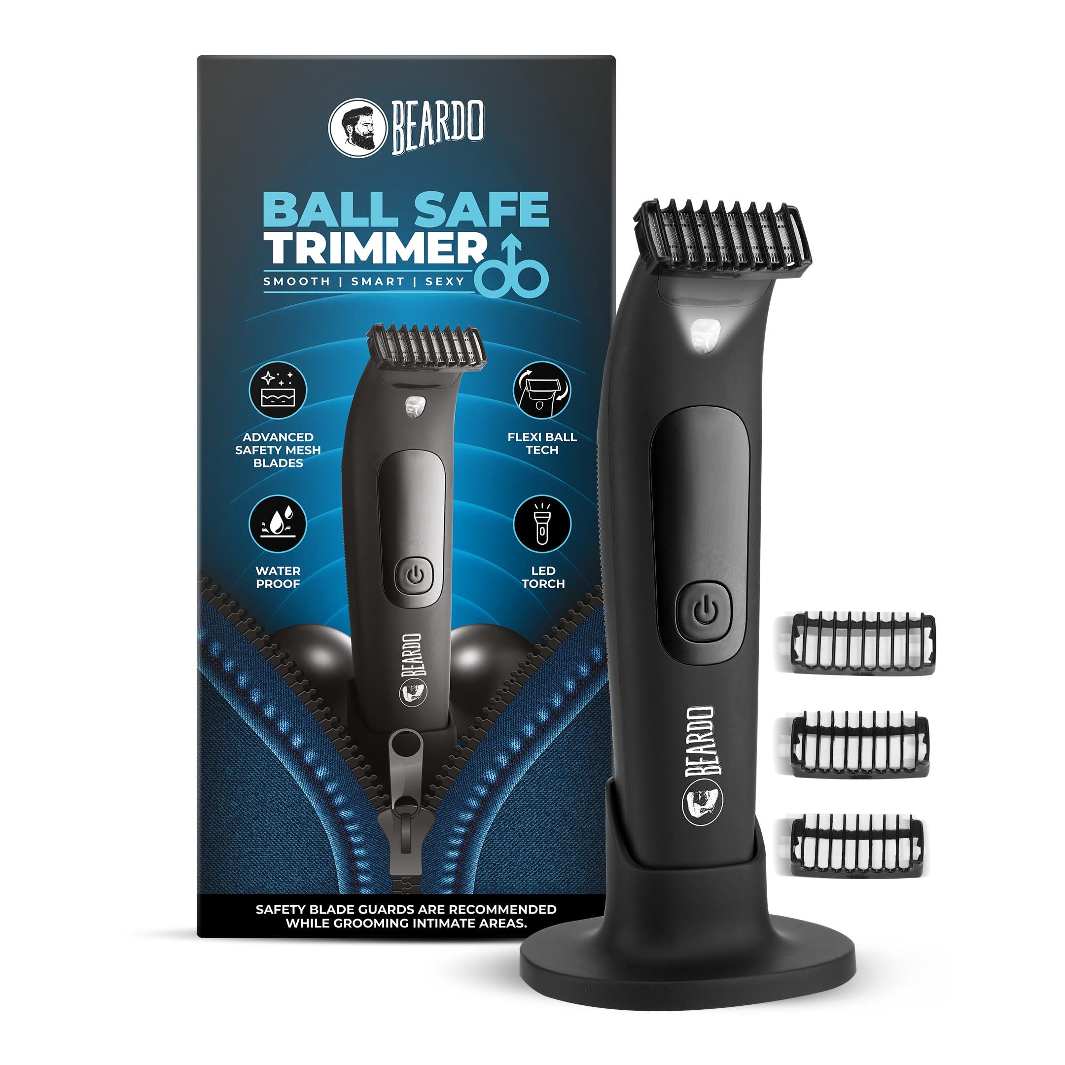 BEARDO Beardo Ball Safe Trimmer for Men | Fast charging trimmer men for private parts, beard, body | IPX7 Waterproof Trimmer with Safe Flexible Blades | Body Grooming Kit - No Nicks or Cuts, Powerful Motor, Type C, Fast Charging, 110-Min Runtime | Full Body