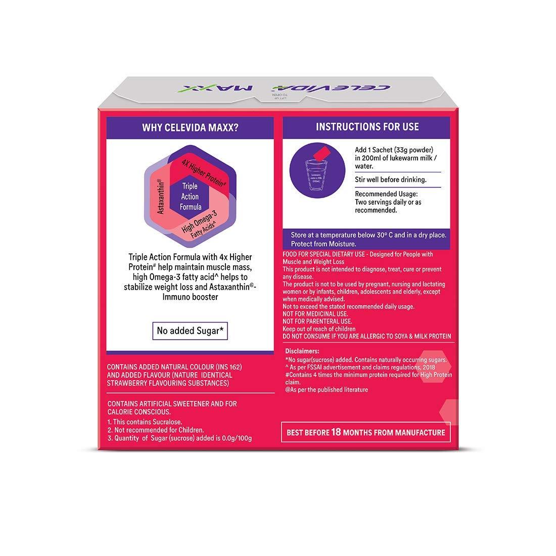 Celevida Maxx Celevida Maxx Dr. Reddy’s - High-Protein and Immunity Supplement to support muscle health and immunity | Strawberry Flavour  | 462 gms (14 sachets x 33g)