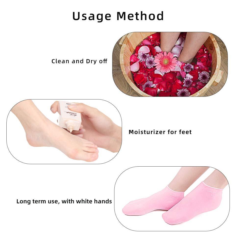 N+A Moisturizing Gloves&Socks, Silicone Gel Gloves for Dry Skin, Cracked Hands and Foot, Full Finger Waterproof Gloves for Hands Foot Care SPA (Pink, Socks)