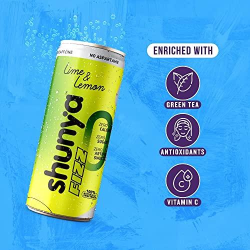 Shunya Shunya Fizz Lime & Lemon | Sugar Free Soft Drink | 0 Calories & No Aspartame | Supercharged with Green Tea & Vitamin C | Pack of 12 (300 ml X 12)