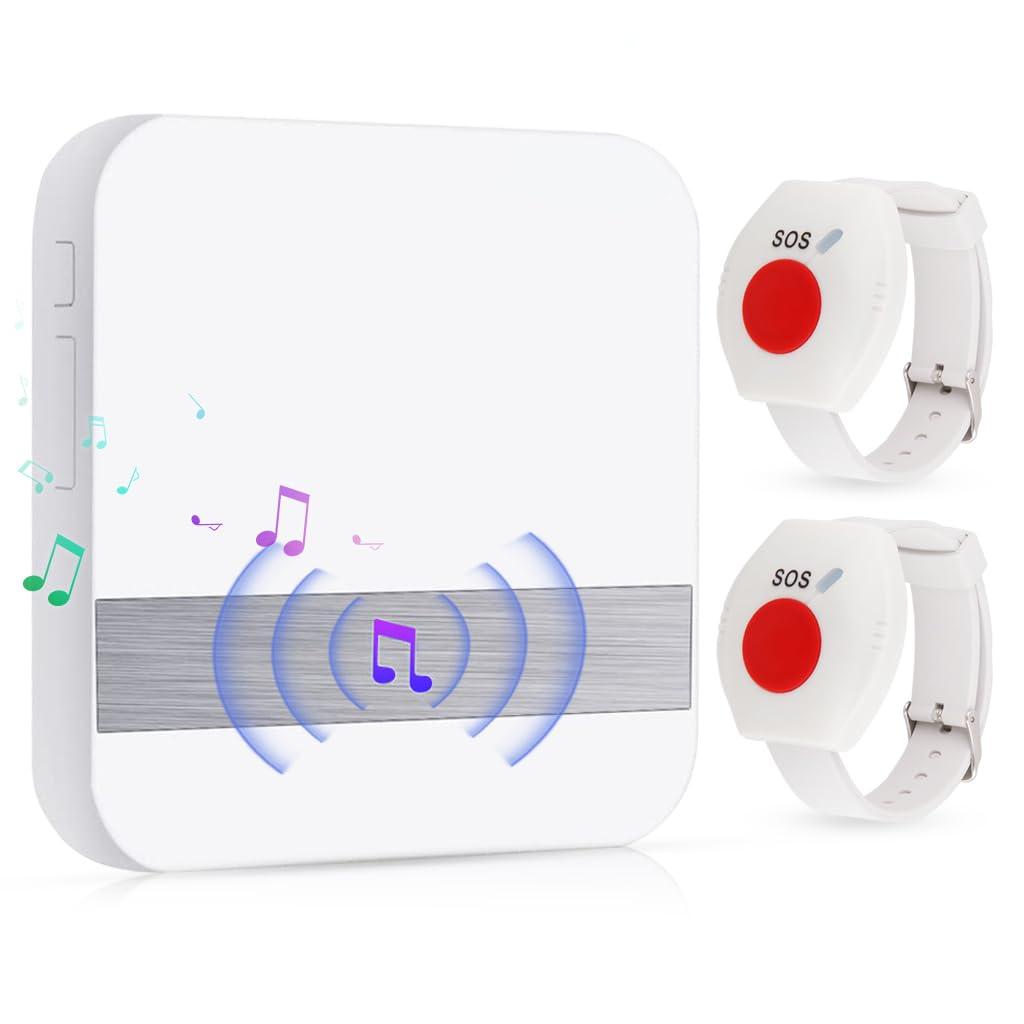 Supvox Supvox Pager Wireless Life Alert Systems for Seniors 80 M, (2 Call Buttons + 1 Receiver) Portable Pager Devices Wireless Caregiver 52 Ringtones, Home Travel Panic Buttons with Wrist Band