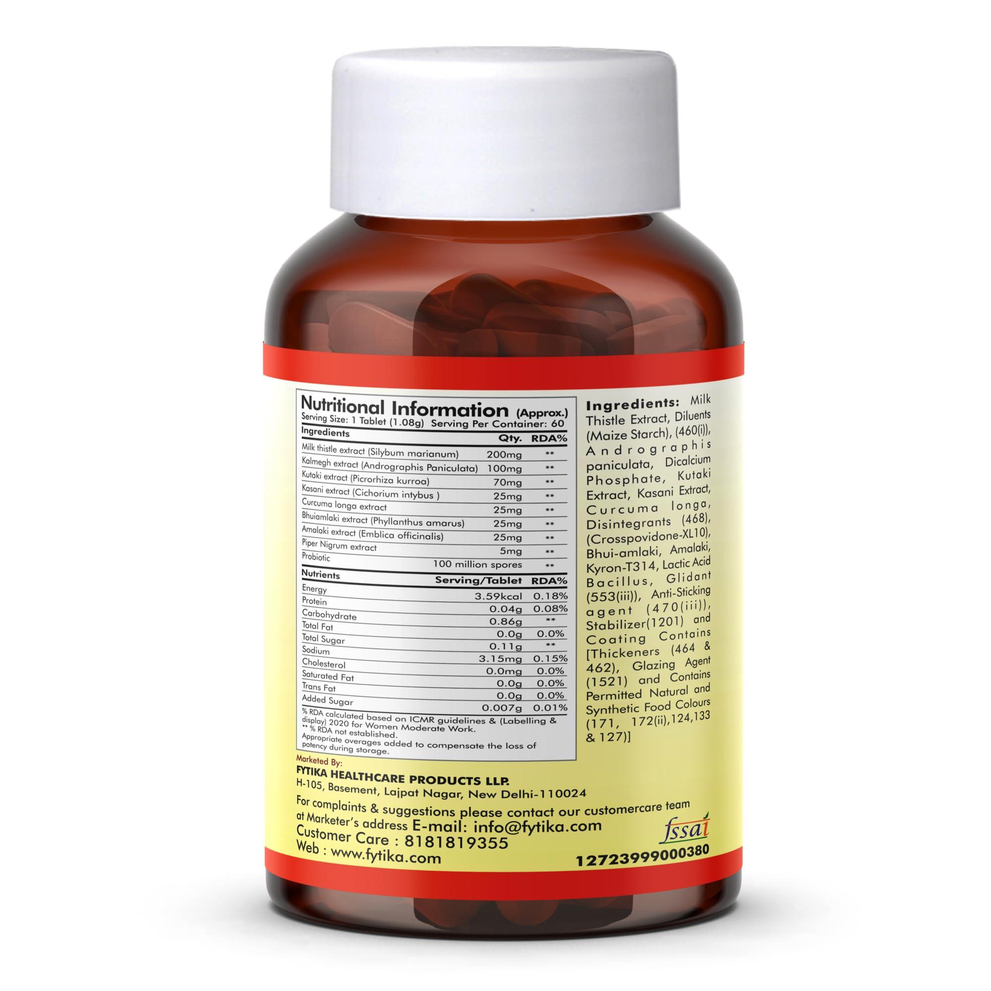 FYTIKA HEALTHCARE PRODUCTS FYTIKA HEALTHCARE PRODUCTS Fit Liver Detox Supplement with Milk Thistle (60 Tablets) | For Healthy and Strong Liver| Enriched with Milk Thistle, Kalmegh, Kutki, Curcumin, Bhuiamlaki and Probiotics