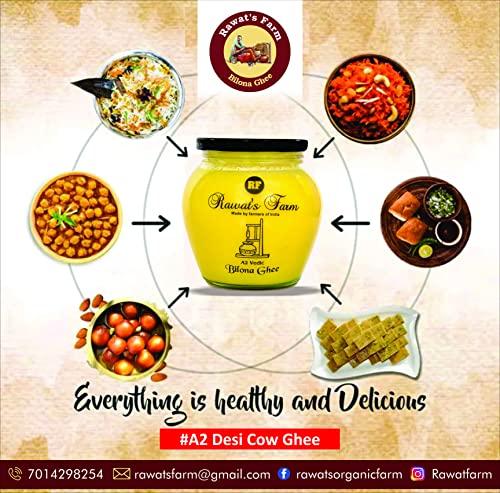 Rawat\'s Farm Rawat\'s Farm A2 Vedic Bilona Cow Ghee 500 ml | Glass Jar | Curd Churned Bilona Ghee | Government Laboratory Passed | 100% Natural | Immunity Booster | Good for Heart |