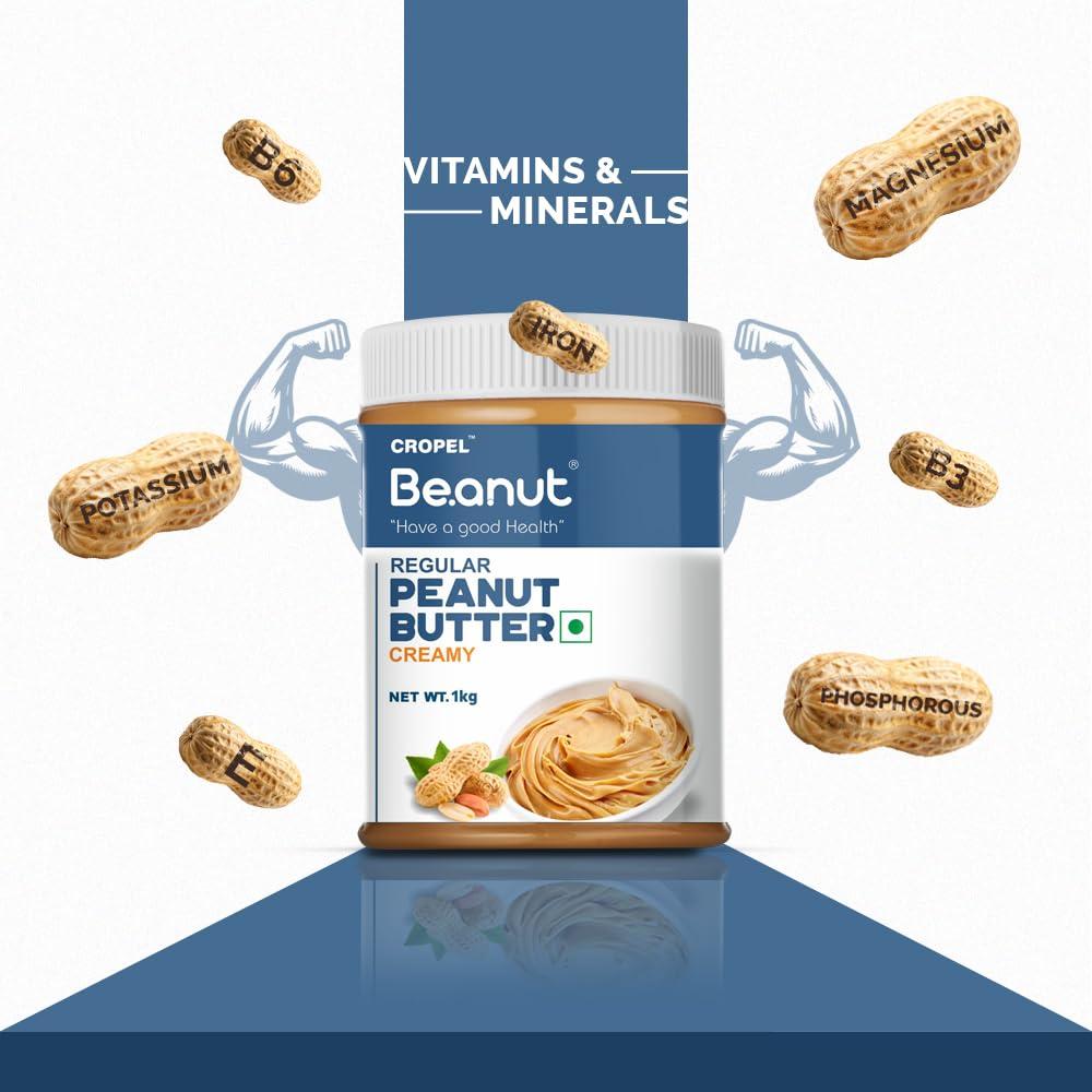 Beanut Beanut Peanut Butter Creamy is a Smart Choice From Real Roasted Pressed Protein, Non GMO, Gluten Free, Vegan And Cholesterol Free Gym, Exercise Daily Energetic-(1kg - Pack of 1)