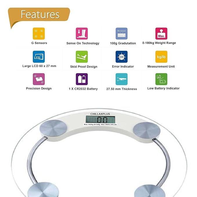 Maxismart Maxismart Digital Glass Weight Machine for body weight Round Personal weighing scale for home use Bathroom Weighing Machine (Transparent)
