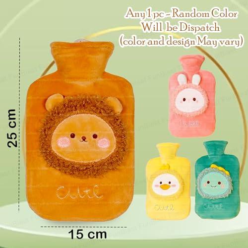 FunBlast FunBlast Hot Water Bag with Cute Cartoon Design Soft Cover for Pain Relief 1 Pcs Heating Bag, Heating Pad Hot Water Bottle & Rubber Bottle for Hot Water Bag for Pain Relief- 1000 ML (Random Color)