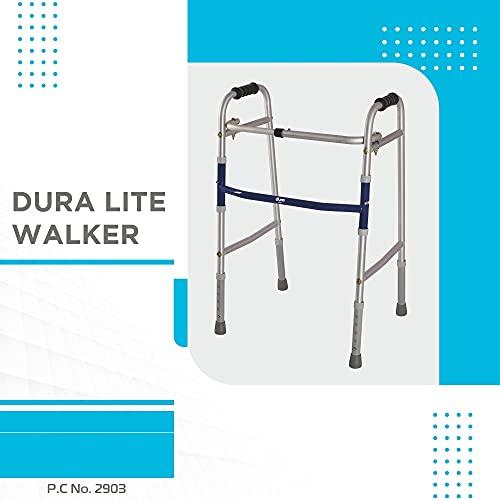 Vissco Vissco Dura Lite, Walker for Elderly and those Physically Challenged, Foldable, Light Weight & Height Adjustable Walking Aid, Made with Premium Grade Rubber Shoes and PVC Grip -Universal (Grey)
