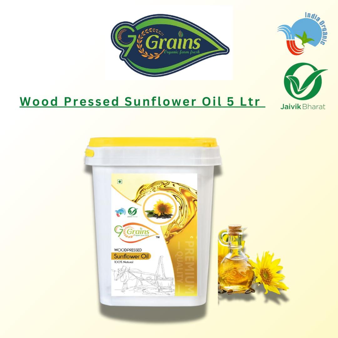 G7 GRAINS G7 GRAINS Organic sunflower oil (5 liter) cold pressed/wood pressed oil | surajmukhi/sunflower kachi ghani oil by G7 GRAINS