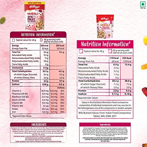 Kellogg's Kellogg's Multigrain Muesli & Granola Promo Pack | Kellogg's Granola Almonds & Cranberries 140g with Kellogg's Muesli 21% Fruits, Nuts & Seeds 750g | Goodness of Cranberries | Source of Fibre