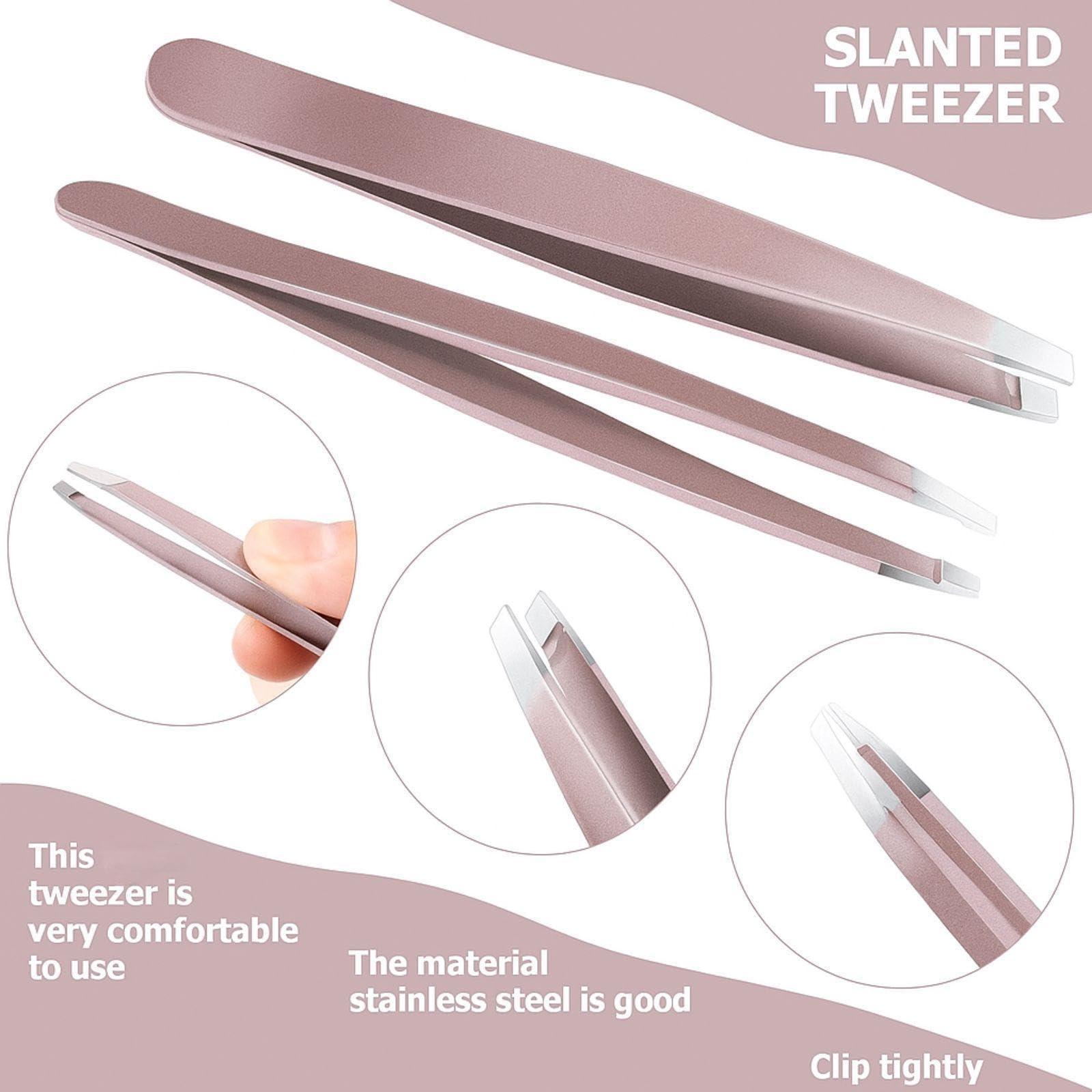 Mudder 12 Pieces Eyebrow Tweezers Stainless Steel Slant Tip Tweezers Facial Hair Eyebrow Precision Tweezers for Men and Women (Rose Gold)