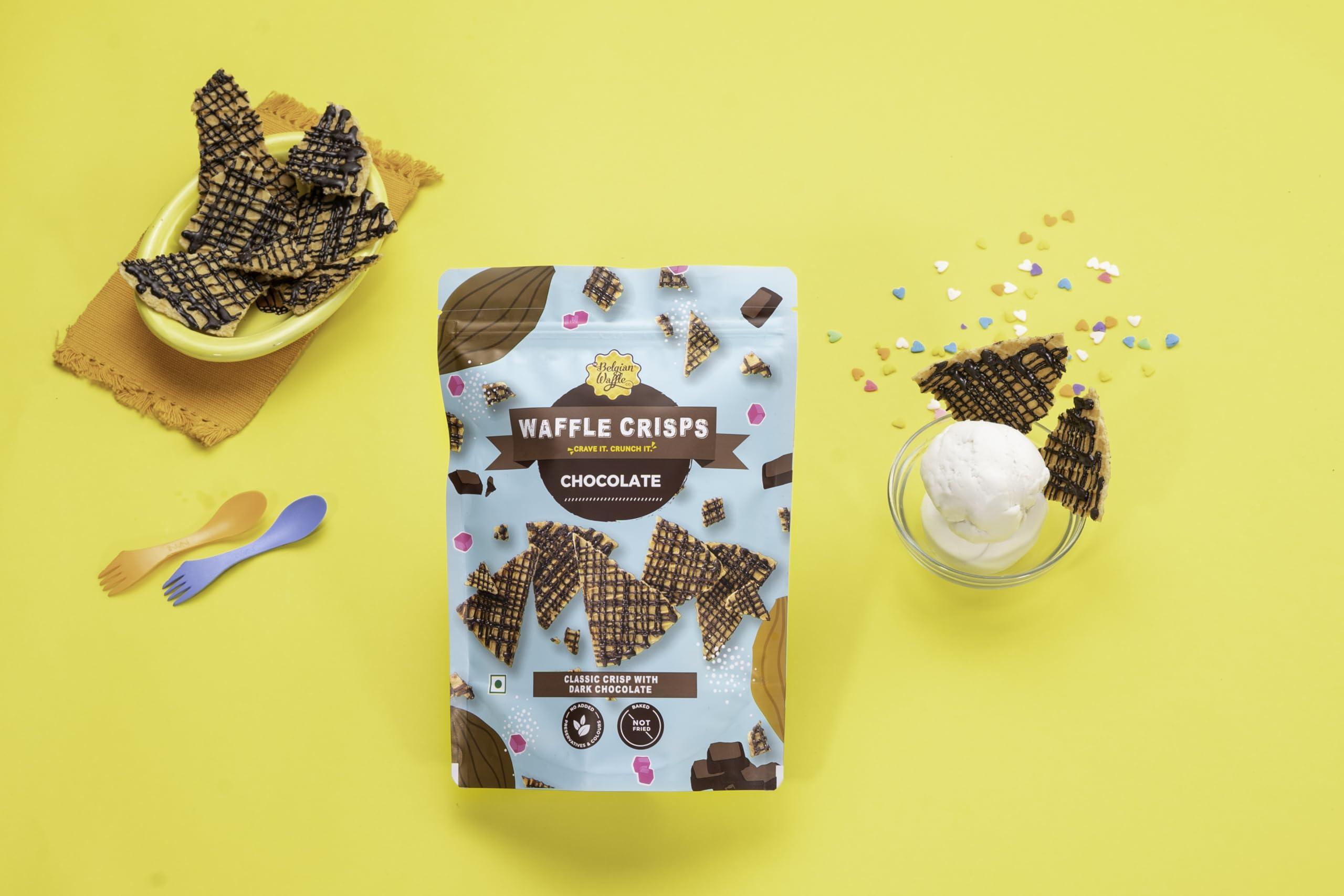 The Belgian Waffle Co The Belgian Waffle Co - Classic Choco Waffle Crisps, Thin, Crunchy, Eggless, Baked Not Fried, Healthy Snacks for Breakfast - 85 gm Each (Pack of 4)