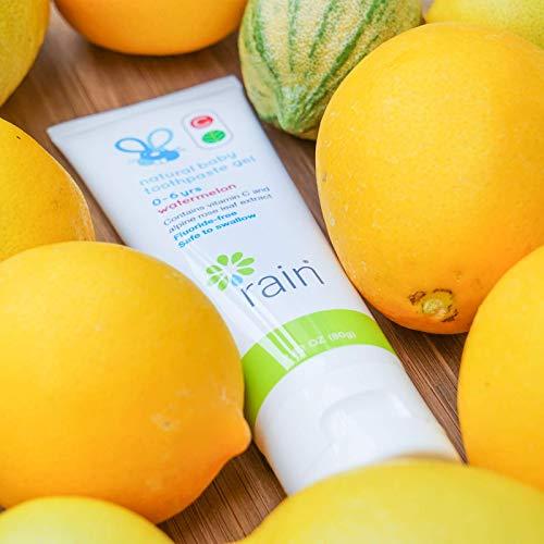 Rain Natural Products Rain Natural Baby Fluoride Free Kids Toothpaste Gel - Non Toxic Safe to Swallow Infant Toddler Tooth Paste, 2.8 Oz, Babies Training, Ages 6 to 12 months and Up Vitamin C Watermelon Toothpaste for Kids