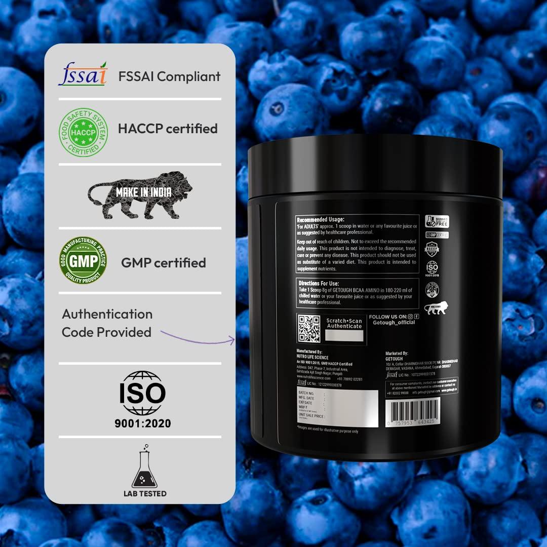 GETOUGH GETOUGH BCAA (Blueberry coconut) WITH L-TAURINE, L-CITRULLINE, L-GLUTAMINE For Muscle Recovery & Endurance - Pre/Post & Intra Workout Supplement 300 gm