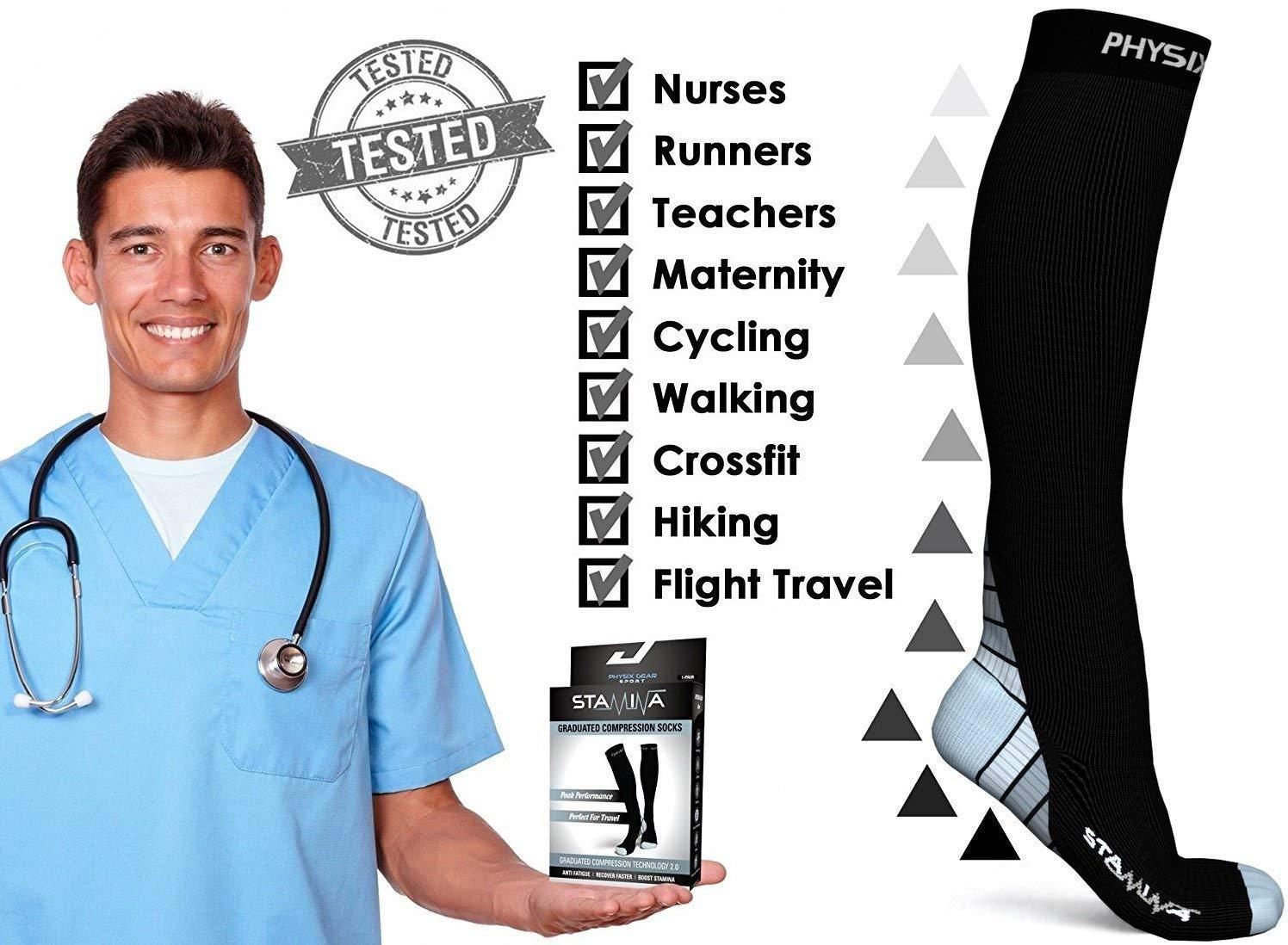 Physix Gear Sport Physix Gear Compression Socks for Men & Women 20-30 mmhg, Best Graduated Athletic Fit for Running Nurses Shin Splints Flight Travel & Maternity Pregnancy - Boost Stamina Circulation & Recovery GRY S/M