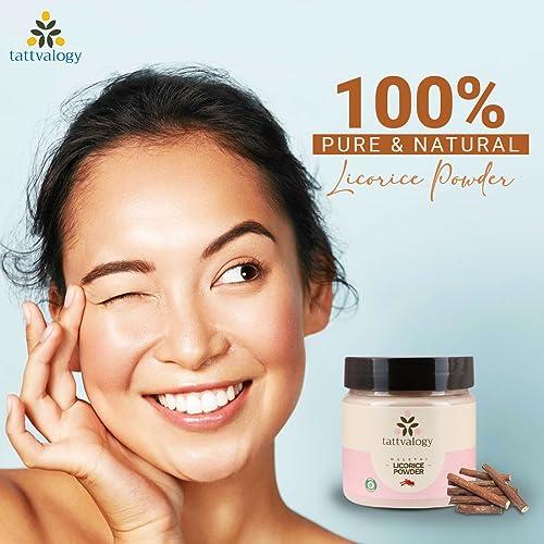 Tattvalogy Tattvalogy Licorice Root Powder | Mulethi Powder | Yashtimadhu | Glycyrrhiza glabra | 100% Pure & Natural | Facial Mask | For Hair and Skin Care | Defence From Acne & Pimples | In Glass Jar - 100 GM