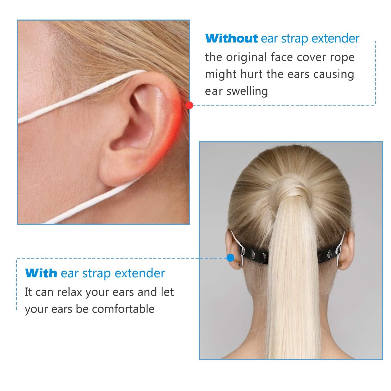 Aquarium Choice Adjustable ear strap saver extenders Ear Strap Extender Holder,Comfortable face Extension Hook Band Clip,Ear Extenders/Ear Strap Savers for avoiding ear paining (50 black ear strap extension saver)