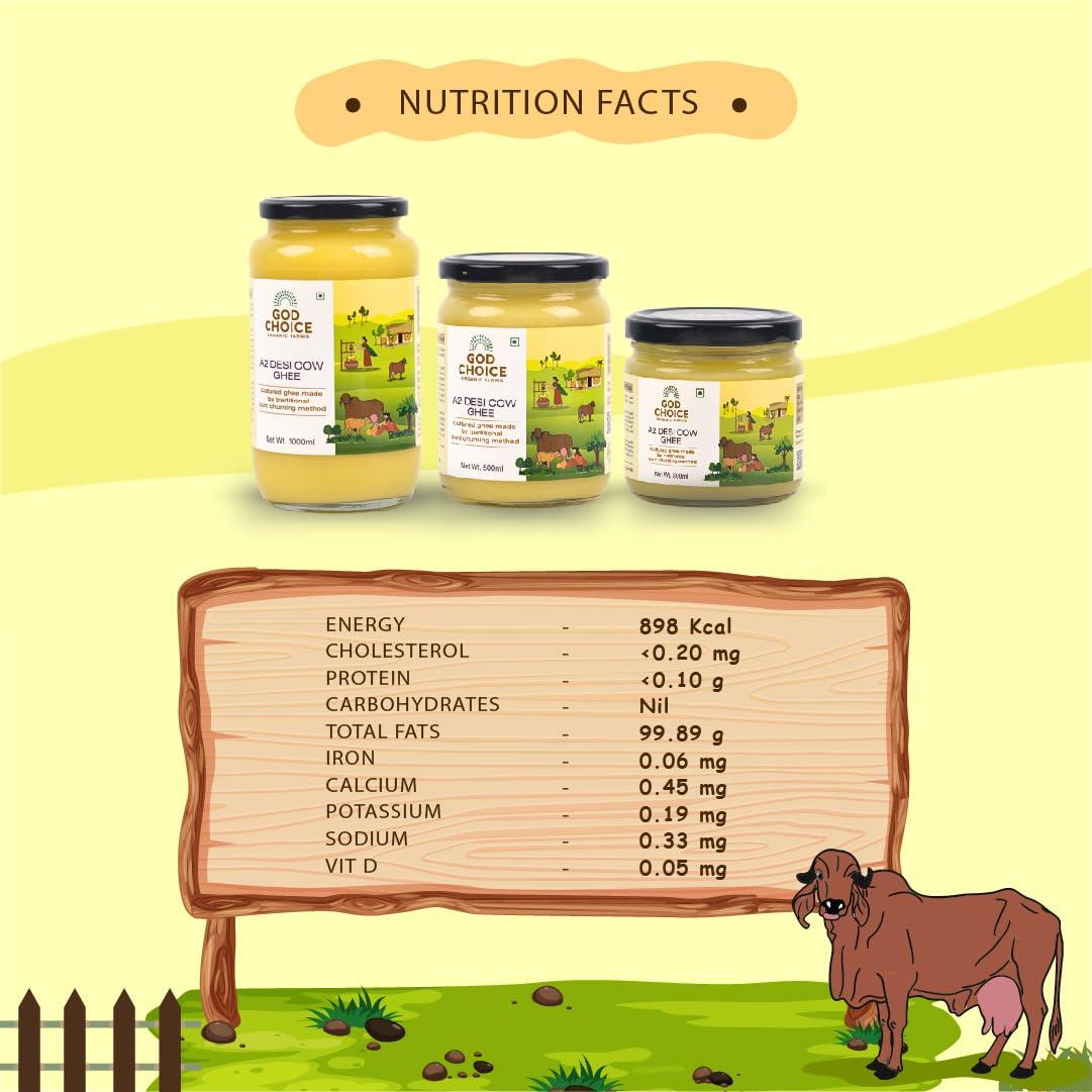 GOD CHOICE ORGANIC FARMS God Choice Organic Farms Pure A2 Desi Cow Ghee 150 ml | Cultured Desi Cow Ghee from Bilona Method | Curd Churned Organic Cow Ghee (Glass Jar)