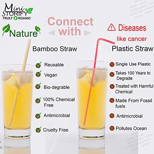 Mini Storify Truly Organic Mini Storify Truly Organic Bamboo Straws for Drinking juices and Smoothies and Also Suitable for hot Drinks Coffe and Tea (8 inch) .4 pcs