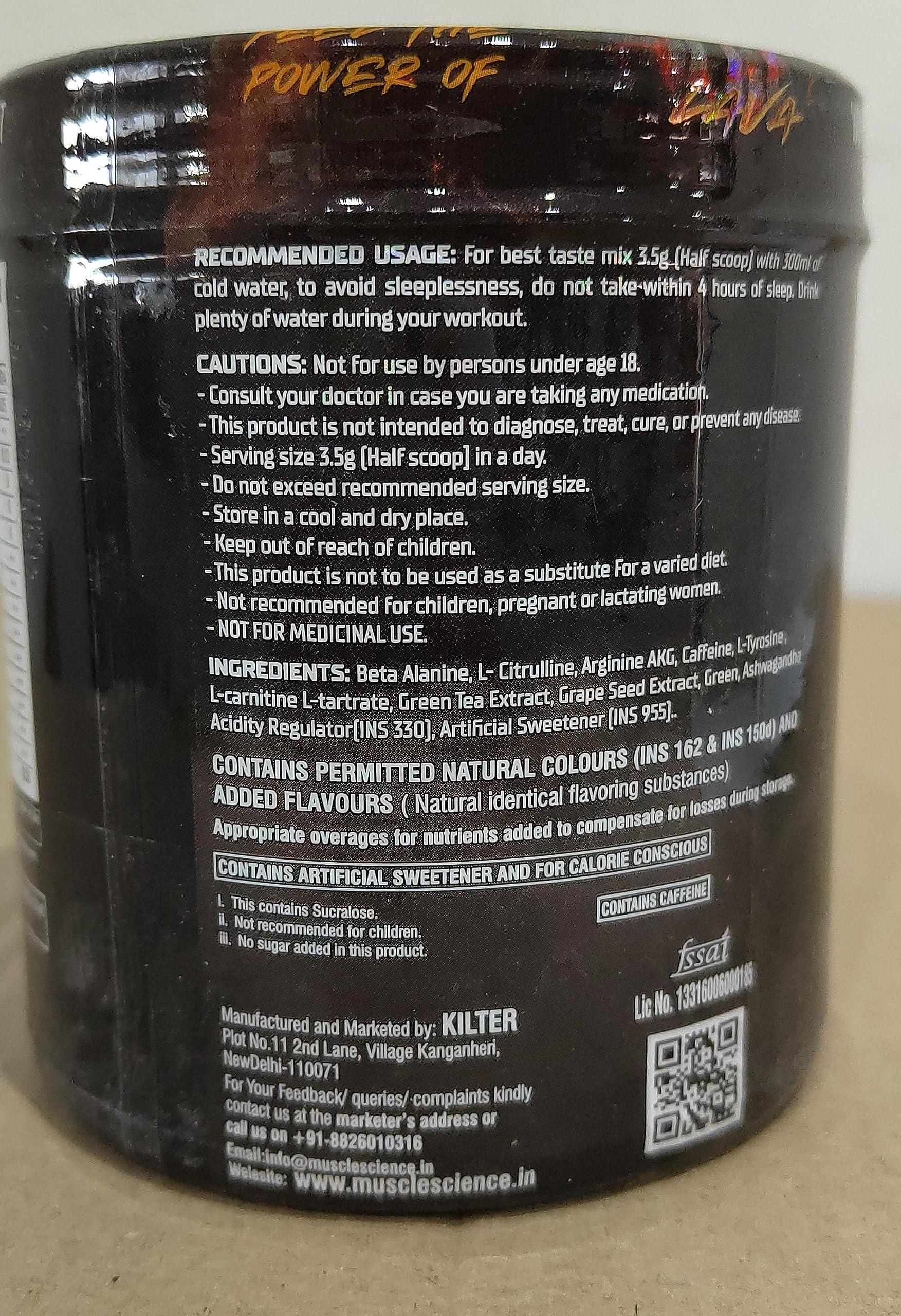 MUSCLE SCIENCE Muscle Science Volcano 42 Serv. Pre Workout, 1900 mg Beta Alanine for Endurance, 850mg Pump Matrix, 100mg Caffeine and 70 mg L- Tyrosine for Energy & Focus. (Mango)