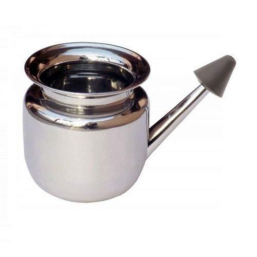 PCS POWEREST powerest Stainless Steel Neti Pot with Plastic Black Nostril Dip for Sinus Congestion Saral Yog Jal Nati