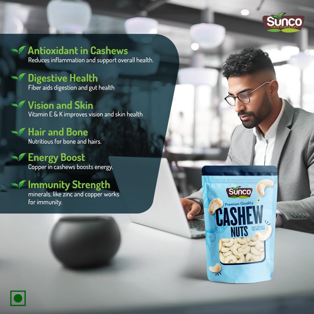 SUNCO Sunco Benin Premium Whole Cashewnuts(Kaju) Value Pack Pouch,1Kg(Pack of 4 X 250g each), Crunchy & Delicious Kaju,Rich in Protein, Calcium & Magnesium