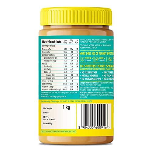 Yogabar Yogabar Honey Peanut Butter 1kg | Sweet, Salty and Crunchy Peanut Butter | Slow Roasted & Slow Ground Non GMO Peanuts for Delicious Taste | Rich in Omega 3 & Protein | No Palm Oil