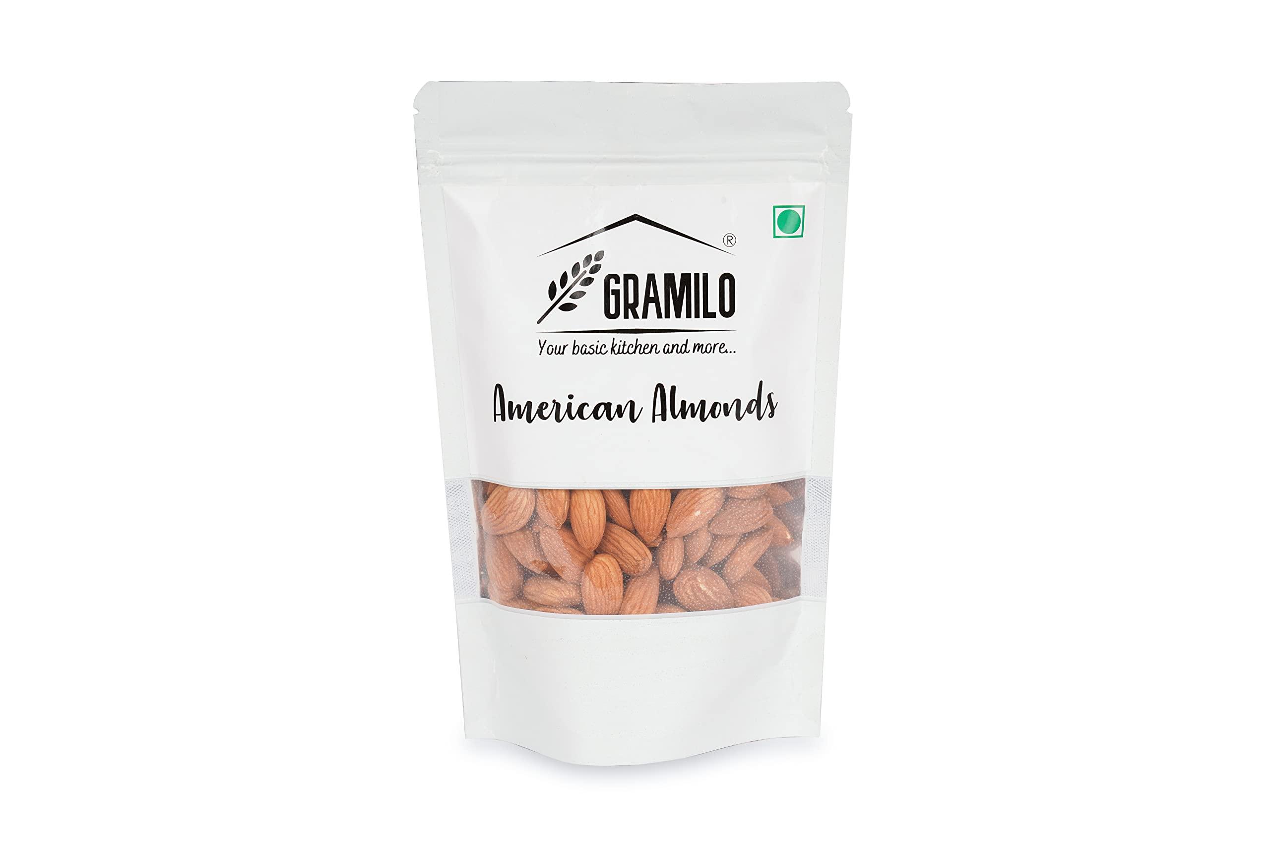 Gramilo-Your basic kitchen and more .. GRAMILO American Almond Regular, Natural & Healthy Superfood Energy Snack for Ideal for Baking, Salads & Snacking Delicious Dry Fruits, Good Source of Protein and Minerals,Pack of 250 Gram