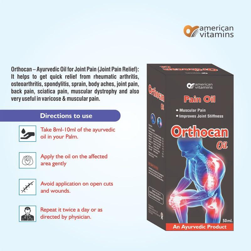 american vitamins American Vitamins Ayurvedic Orthocan Pain Relief Oil for Joints Knee & Back||50ml Pack Of 2
