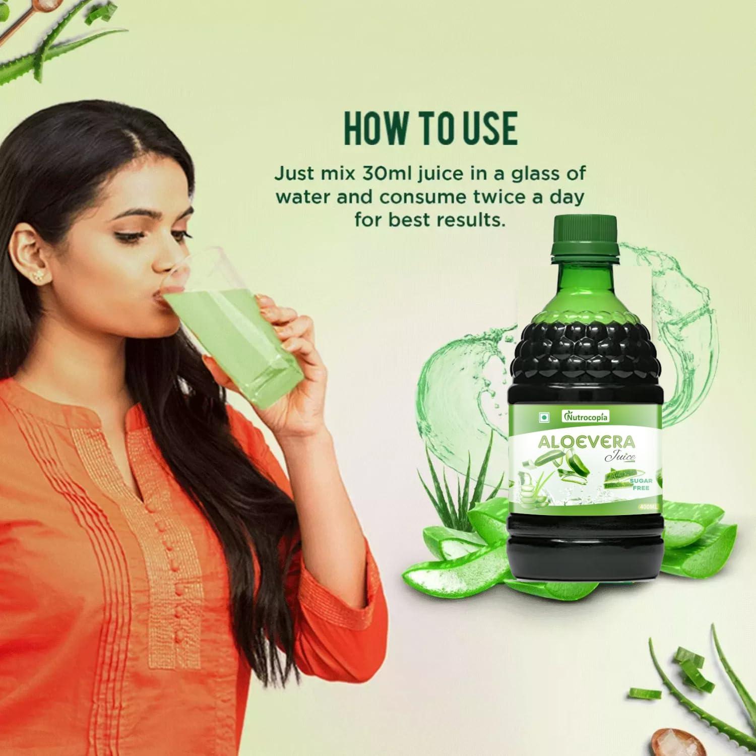 NUTROCOPIA NUTROCOPIA Aloe Vera Juice | For Glowing Skin & Healthy Hair | Organic & Natural Juice Made With Cold Pressed Aloe Vera 400 ML - Pack of 4