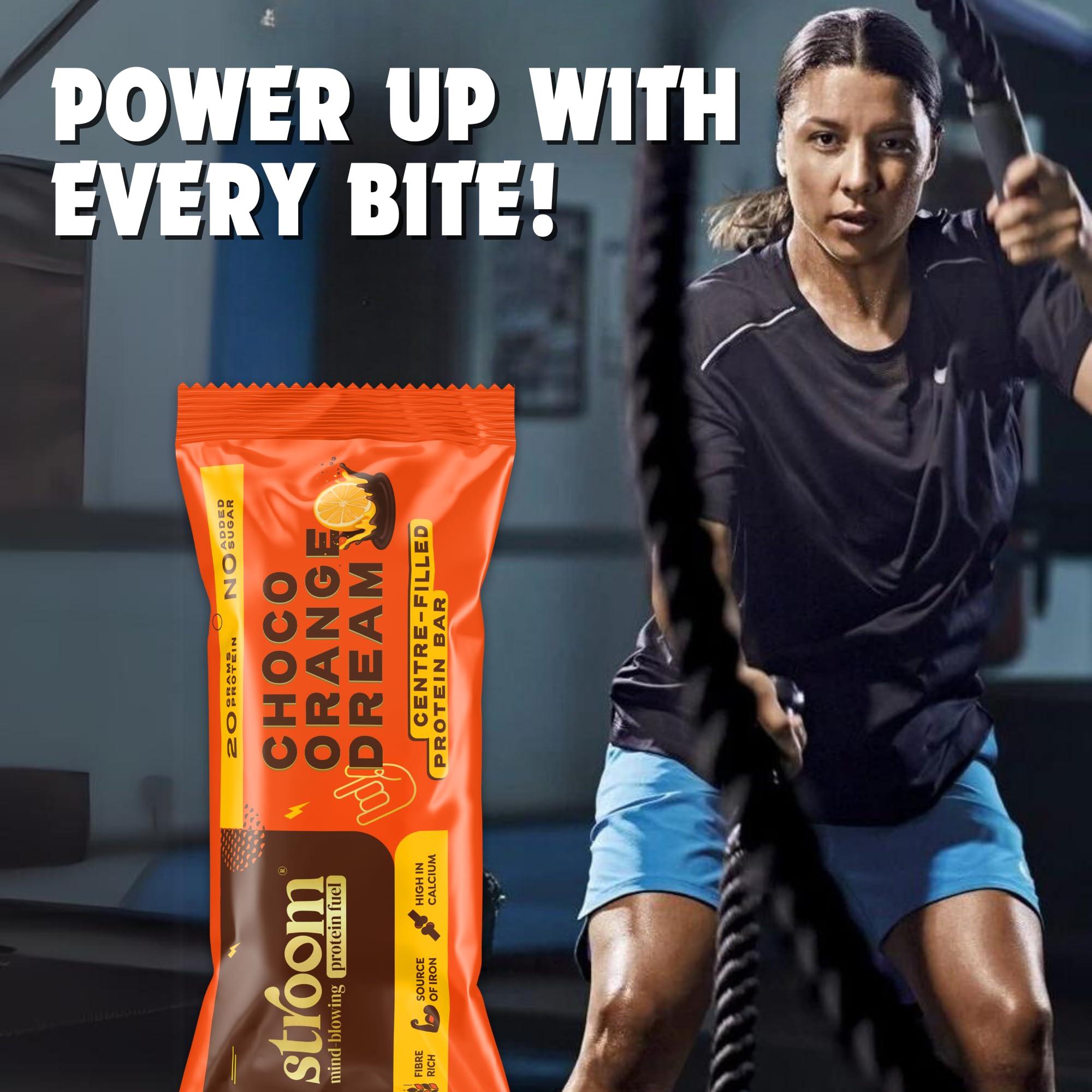 STROOM STROOM Asia\'s First Centre Filled Protein Bars | 20g Protein (5 Bars, 63 Grams Each) | Choco Orange Dream | Protein Bars for Muscle Growth & Repair | Fibre Rich | No Added Sugar