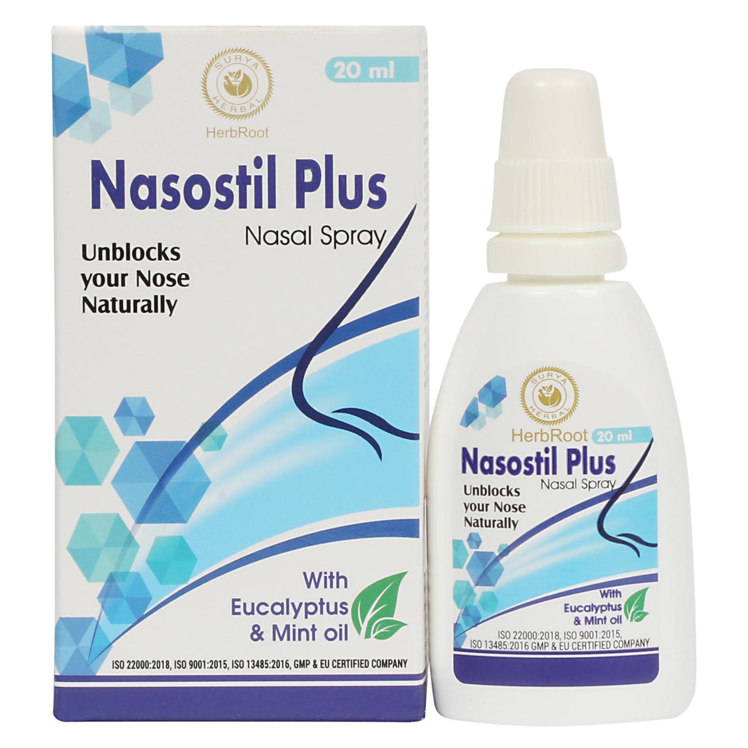 HerbRoot HerbRoot Surya Herbal Nasostil Plus | Nasal Spray | Eucalyptus & Mint Oil | Relieves Sneezing | Itchy Nose | Runny Nose 20ml | (Pack of 3)